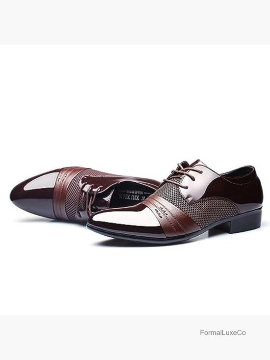 Patent Leather Oxfords Dress Shoes Business Casual Breathable Mesh Lace-Up main image 6